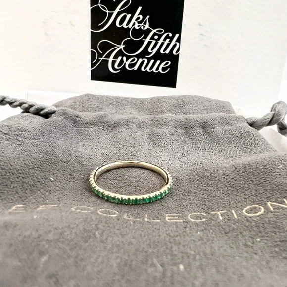 EF Collection 14K Yellow Gold Emerald Eternity Stacking Ring - Picture 3 of 12